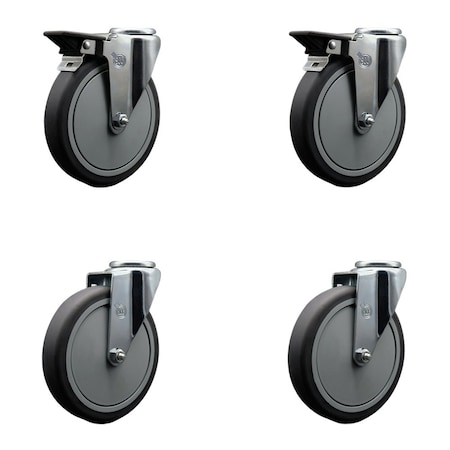 Service Caster 6'' Thermo Rubber Wheel Swivel Bolt Hole Caster Set with 2 Posi Lock Brakes, 4PK SCC-BH20S614-TPRB-PLB-2-S-2
